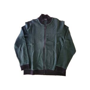 Mens Zip Front Mock Neck Sweater 100% Cotton Green Sz Medium Preppy Cuffed